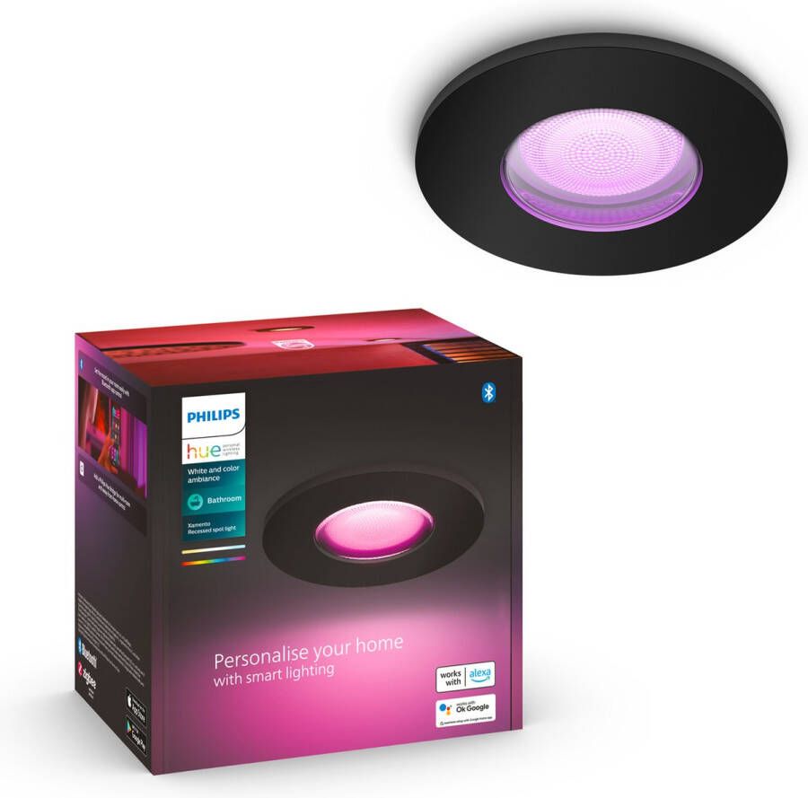 Philips Hue Xamento badkamerinbouwspot wit en gekleurd licht 1-pack zwart rond