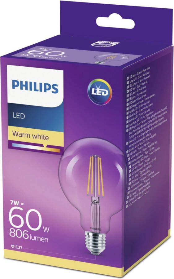 Philips LED Filament E27 7W (60W) Warm Wit Licht Niet Dimbaar