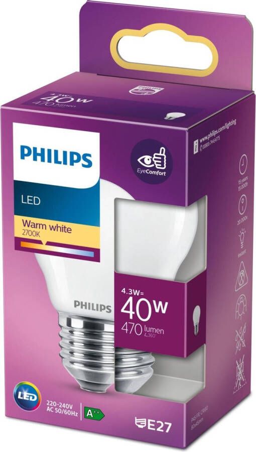 Philips LED lamp E27 Monochroom Lichtbron Warm wit 4 3W = 40W Ø 4 5 cm 1 stuk