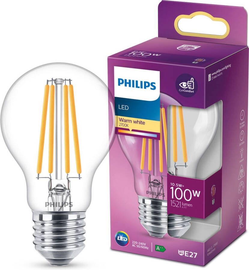 Philips LED Lamp Transparant 100 W E27 warmwit licht