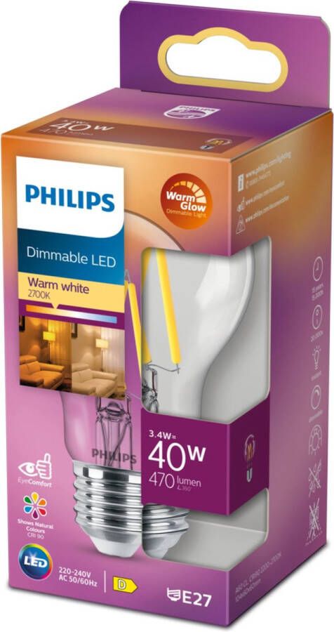 Philips LED Lamp Transparant 40 W E27 Dimbaar warmwit licht