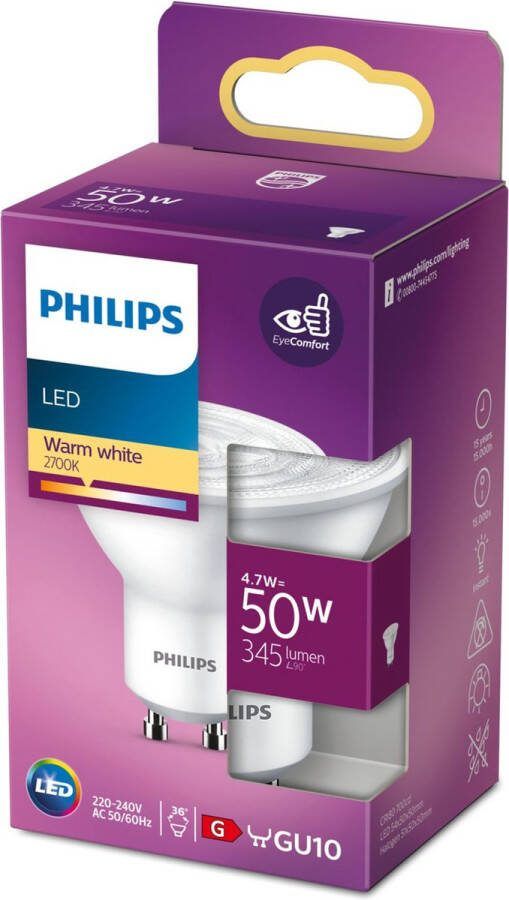 Philips lichtbron 4 7 W 50 W GU10 345 lm Warm wit