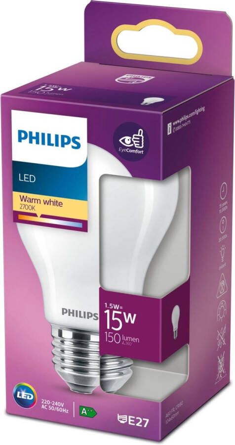 Philips Lighting 76243800 LED-lamp Energielabel F (A G) E27 Peer 1.5 W = 15 W Warmwit (Ø x l) 6 cm x 10.4 cm 1 stuk(s)