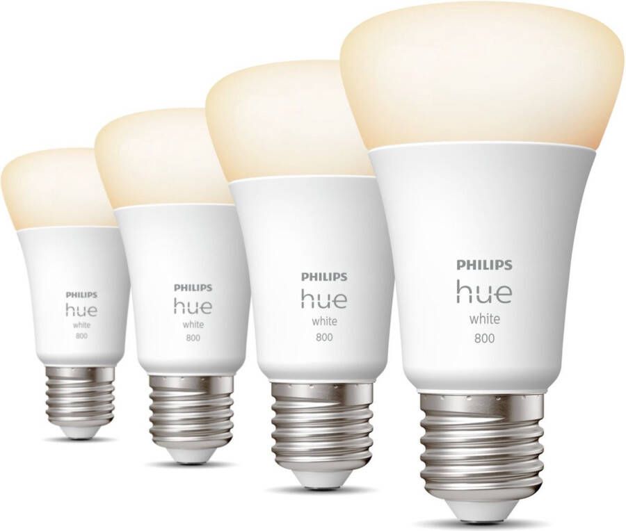 Philips lighting Hue LED-lamp (4 stuks) 871951431914100 Energielabel: F (A G) Hue White E27 Viererpack 4x800lm 60W E27 36 W Warmwit Energielabel: F (A G)