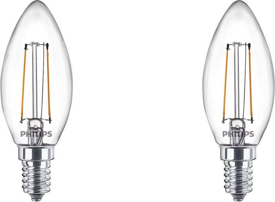 Philips lighting LED-lamp Energielabel A++ (A++ E) E14 Kaars 2 W = 25 W Warmwit (Ø x l) 3.5 cm x 9.7 cm 2 stuk(s)