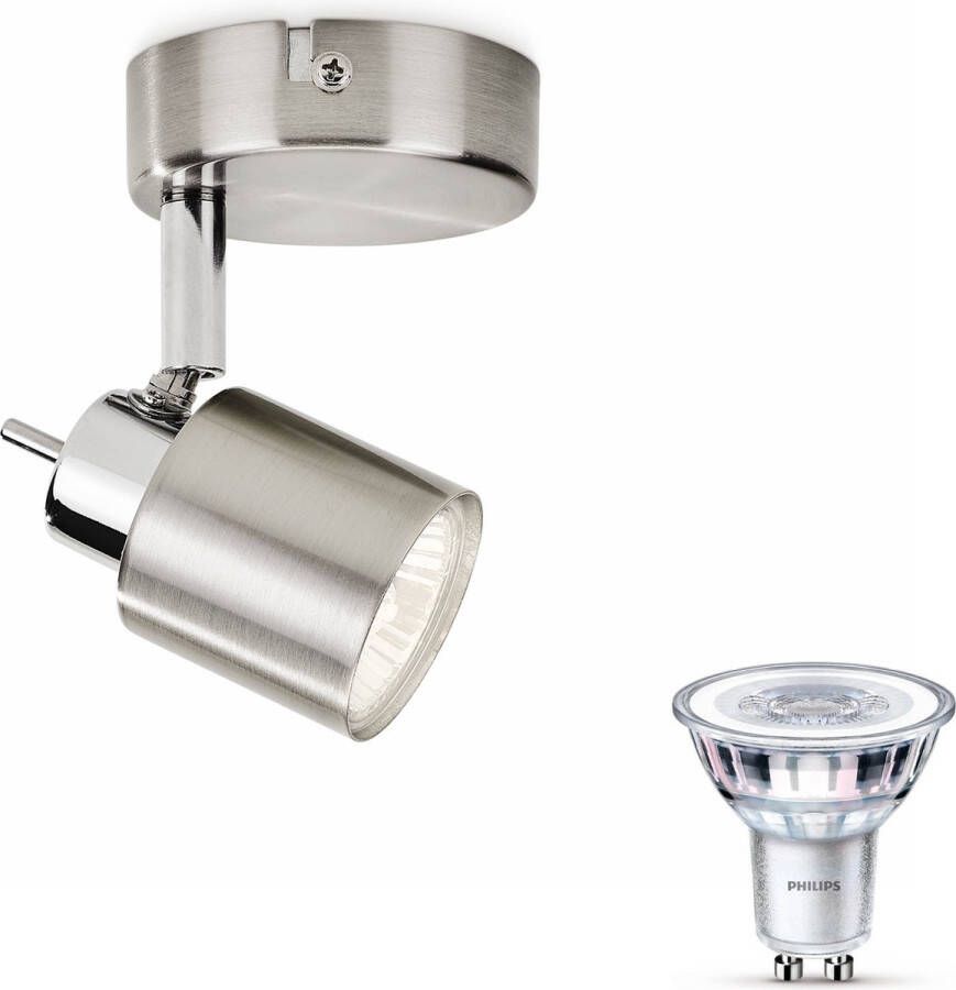 Philips Meranti Opbouwspot met GU10-fitting & LED Spot GU10 50W LED Spotjes Opbouw 1 Lichtpunt Nickel