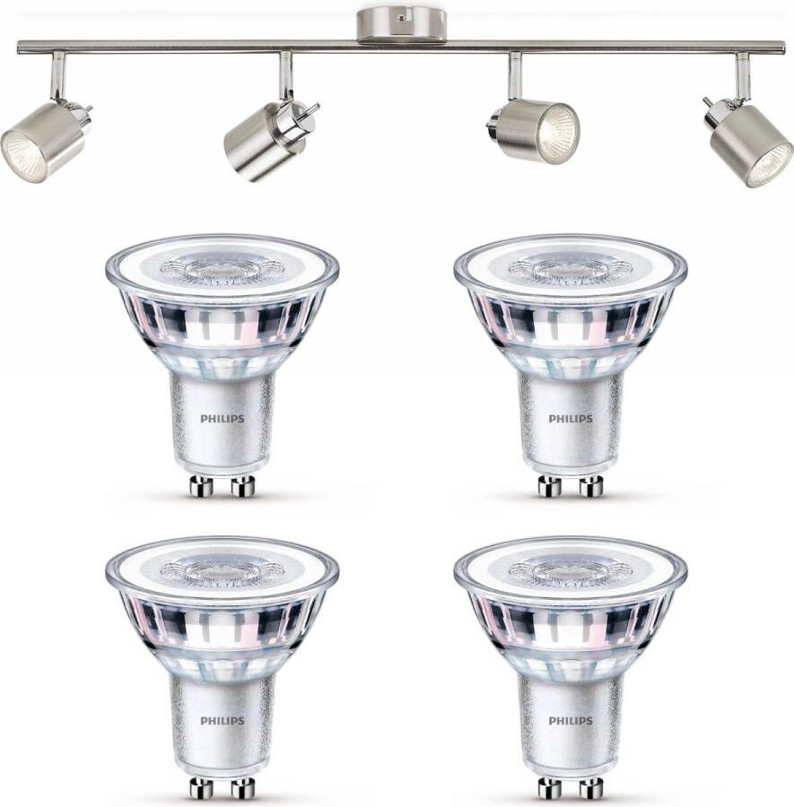 Philips Meranti Opbouwspot met GU10-fitting & LED Spot GU10 50W LED Spotjes Opbouw 4 Lichtpunten Nickel