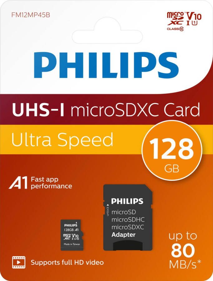 Philips microsdxc card 128gb class 10 uhs-i u1 incl. adapter