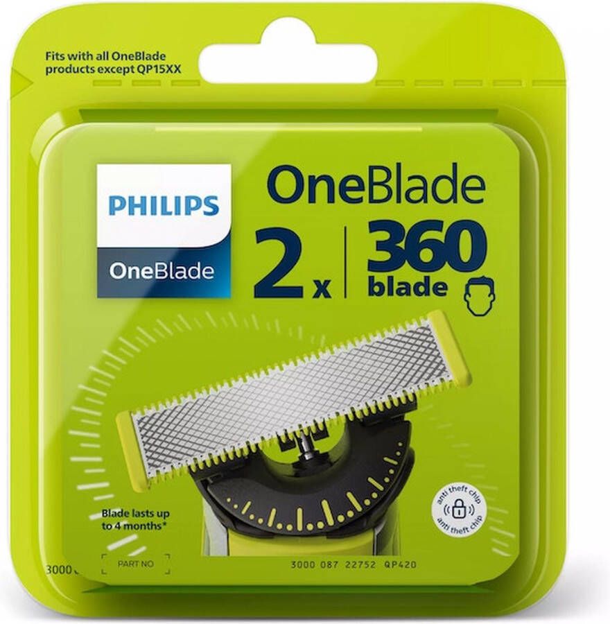 Philips Norelco OneBlade QP420 50 Scheerhoofd 2 hoofd(en) Zilver Geel Norelco OneBlade