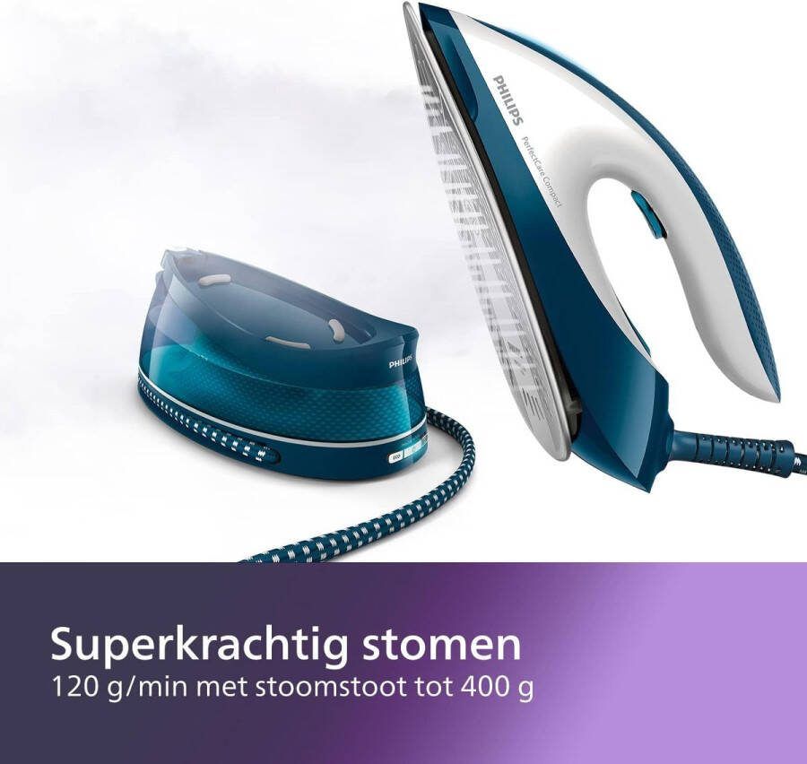 Philips PerfectCare Compact Stoomgenerator 2400 W Stoomstoot van 400 g 6 5 Bar OptimalTEMP-Technologie Reservoir 1 5 L Blauw Wit (GC7844 20) [Energieklasse A+]