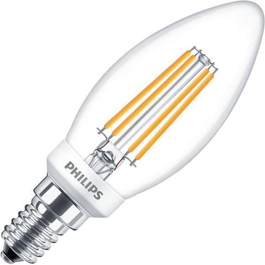 Philips LED Lamp Filament Classic LEDCandle 827 B35 CL E14 Fitting Dimbaar 5W Warm Wit 2700K Vervangt 40W