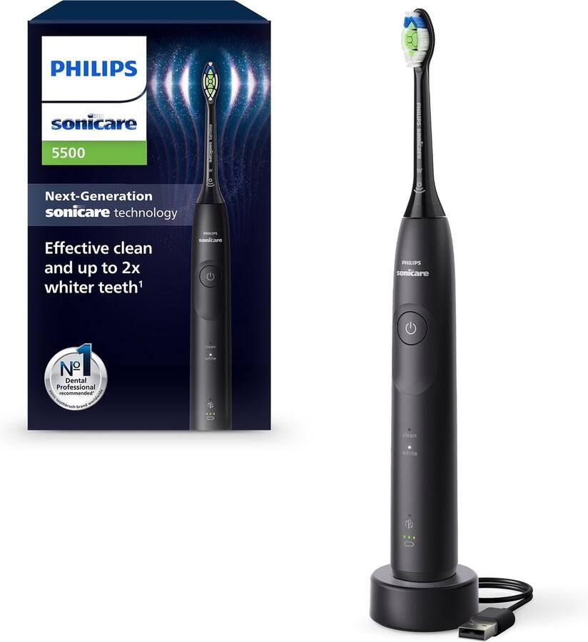 Philips Sonicare 5500 Series Elektrische Tandenborstel– Zwart- 2 poetsstanden Wittere tanden HX7111 01