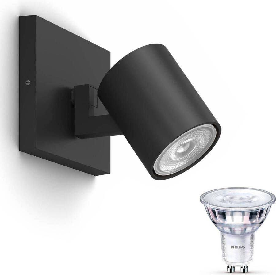 Philips Runner Opbouwspot Zwart 1 Lichtpunt Spotje Opbouw Incl. LED Scene Switch Gu10 50W