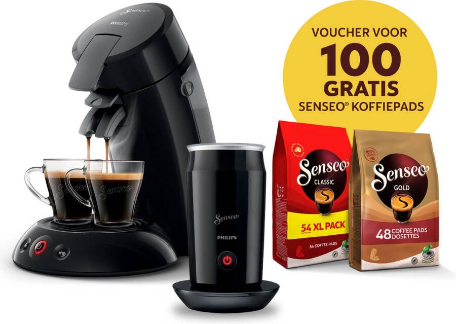 Philips Senseo Original HD6553 65 Koffiepadmachine met melkopschuimer en voucher koffiepads Zwart