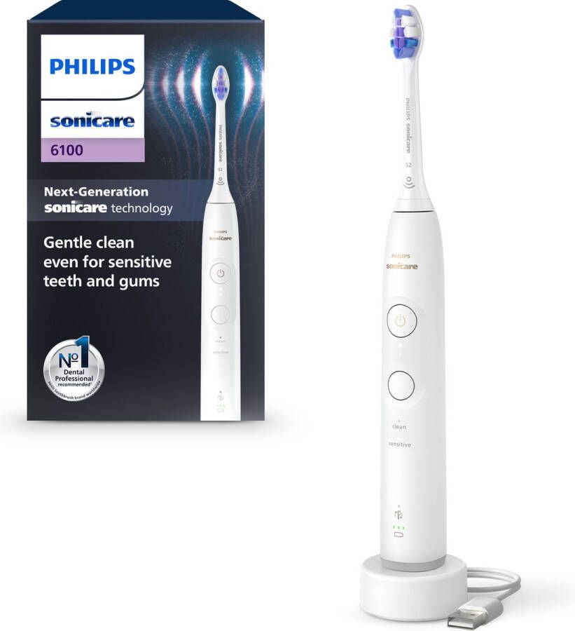 Philips Sonicare 6100 Series Elektrische tandenborstel Wit Gevoelige tanden HX7400 01