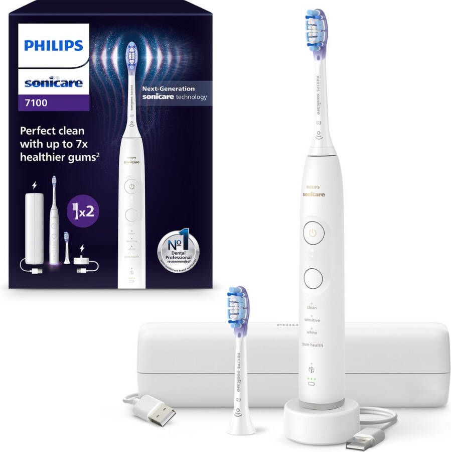 Philips Sonicare 7100 Series Elektrische Tandenborstel Wit – Extra Premium Gum Opzetborstel – Reisetui HX7420 02