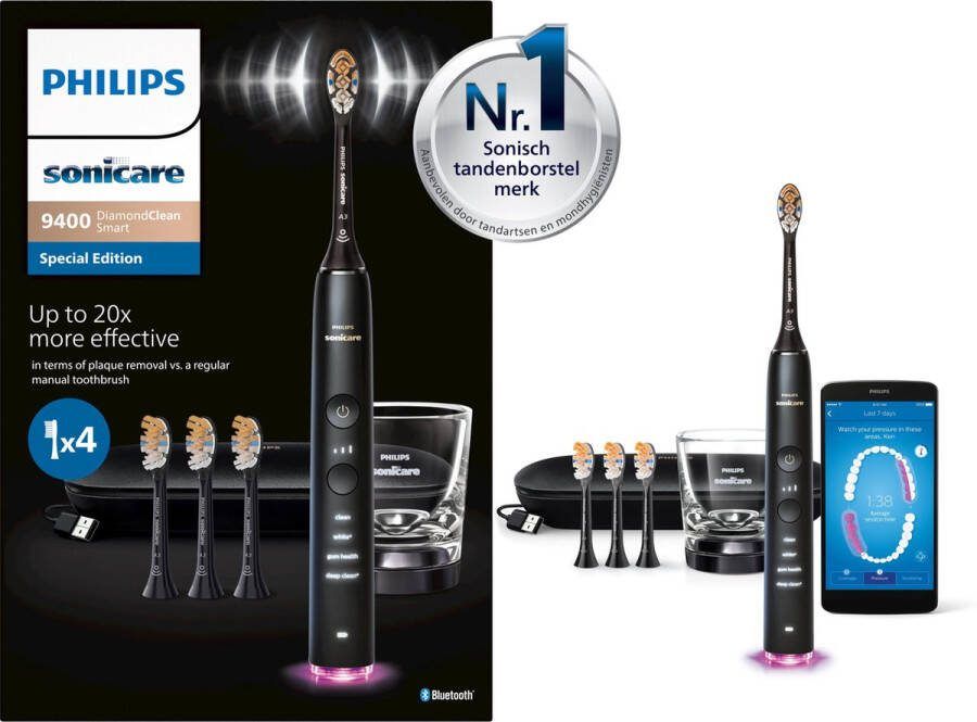 Philips Sonicare Diamondclean Smart 9400 Elektrische tandenborstel 4 opzetborstels Zwart HX991