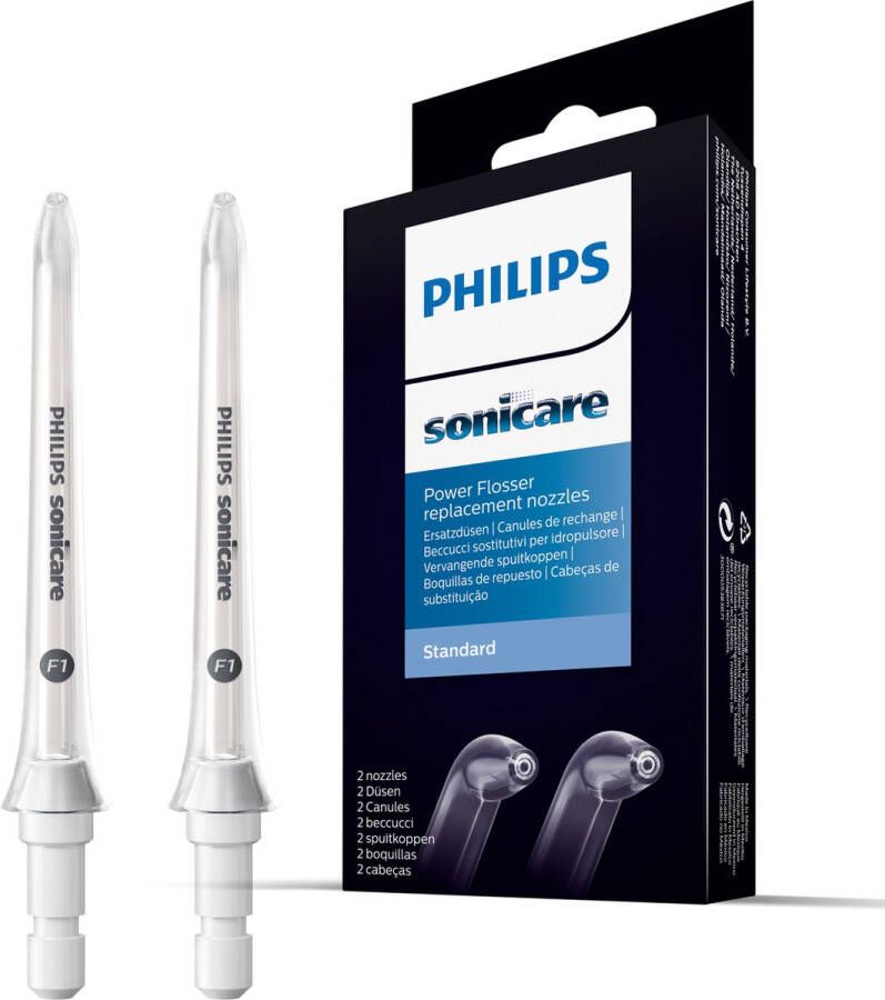 Philips Sonicare Monddouche-reserve-mondstuk F1 Standard nozzle HX3042 00 met slank gebogen model compatibel met iedere powerflosser