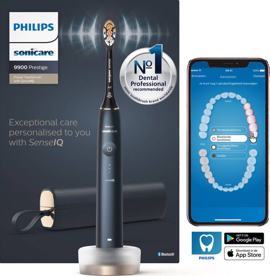 Philips Sonicare Prestige 9900 HX9992 12 Elektrische tandenborstel met SenseIQ Donkerblauw Zwart