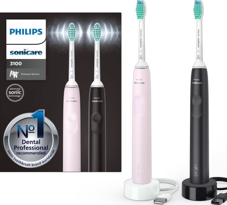 Philips Sonicare Series 3100 HX3675 15 Elektrische tandenborstel Zwart & Roze Duopack