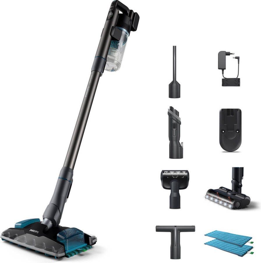 Philips Aqua Plus Cordless 8000 Series XC8055 01 Steelstofzuiger Draadloos met Dweilfunctie Donkerblauw + 3 Extra Mondstukken