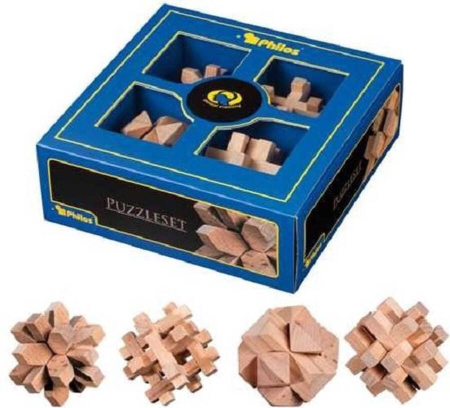 Philos Puzzelset 4 houten puzzels 21x21x7.5 cm Mental Training