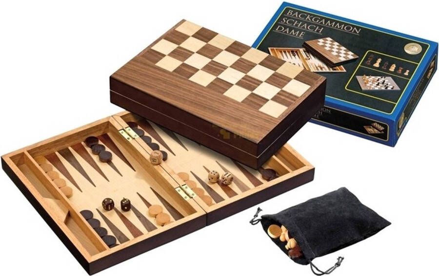 Philos Schaak Dam Backgammon Kassette Veld 40 mm Koningshoogte 76 mm