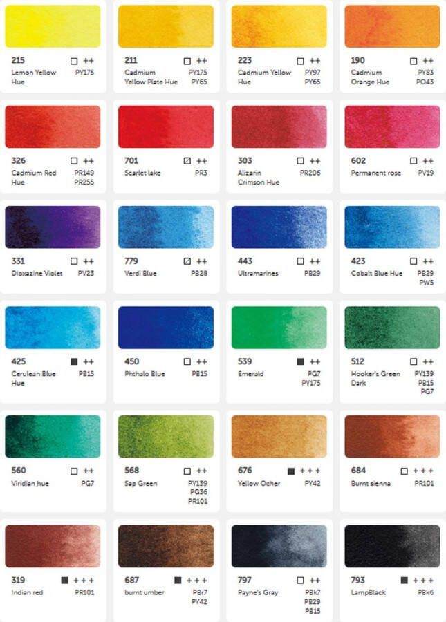 Phoenix Art Supplies Phoenix Aquarelverf Set van 24 halve napjes in metalen doos