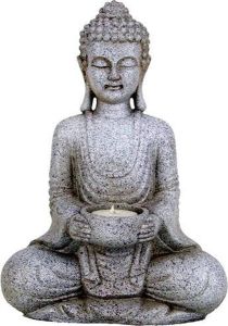 Phoenix Meditatie Boeddha met kaarshouder steengrijs 27 cm (1st.) M