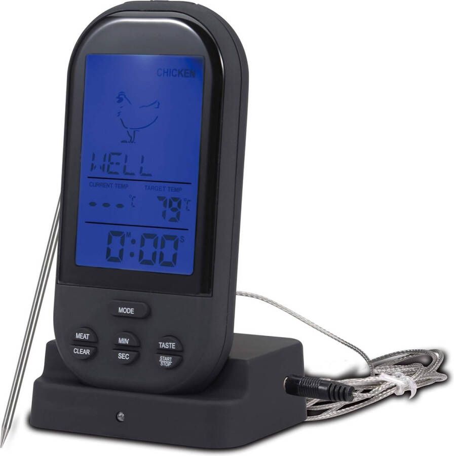 Phreeze Draadloze Vleesthermometer met Ontvanger LCD Display en Lange Meetsonde Thermometer Geschikt voor BBQ Oven Vlees Vis BBQ Thermometer