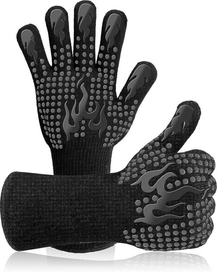 Phreeze Gecertificeerde Ovenwanten 2 Stuks BBQ Handschoenen Hittebestendig tot 800 °C Ovenhandschoenen Accessoires Voor Barbecue en Oven Zwart