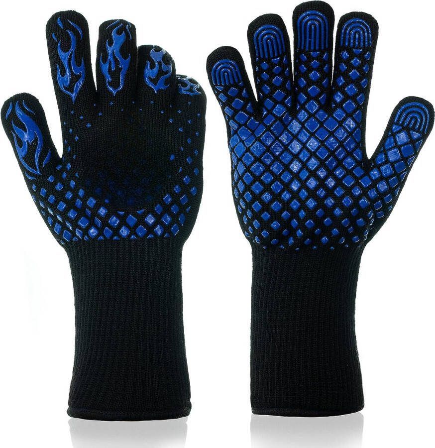 Phreeze Gecertificeerde Ovenwanten 2 Stuks BBQ Handschoenen Hittebestendig tot 800 °C Ovenhandschoenen Accessoires Voor Barbecue en Oven Blauw