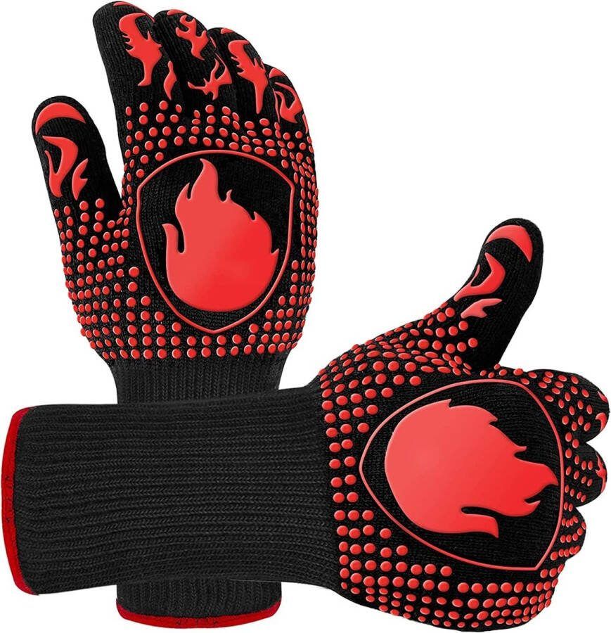 Phreeze Gecertificeerde Ovenwanten 2 Stuks BBQ Handschoenen Hittebestendig tot 800 °C Ovenhandschoenen Accessoires Voor Barbecue en Oven Rood