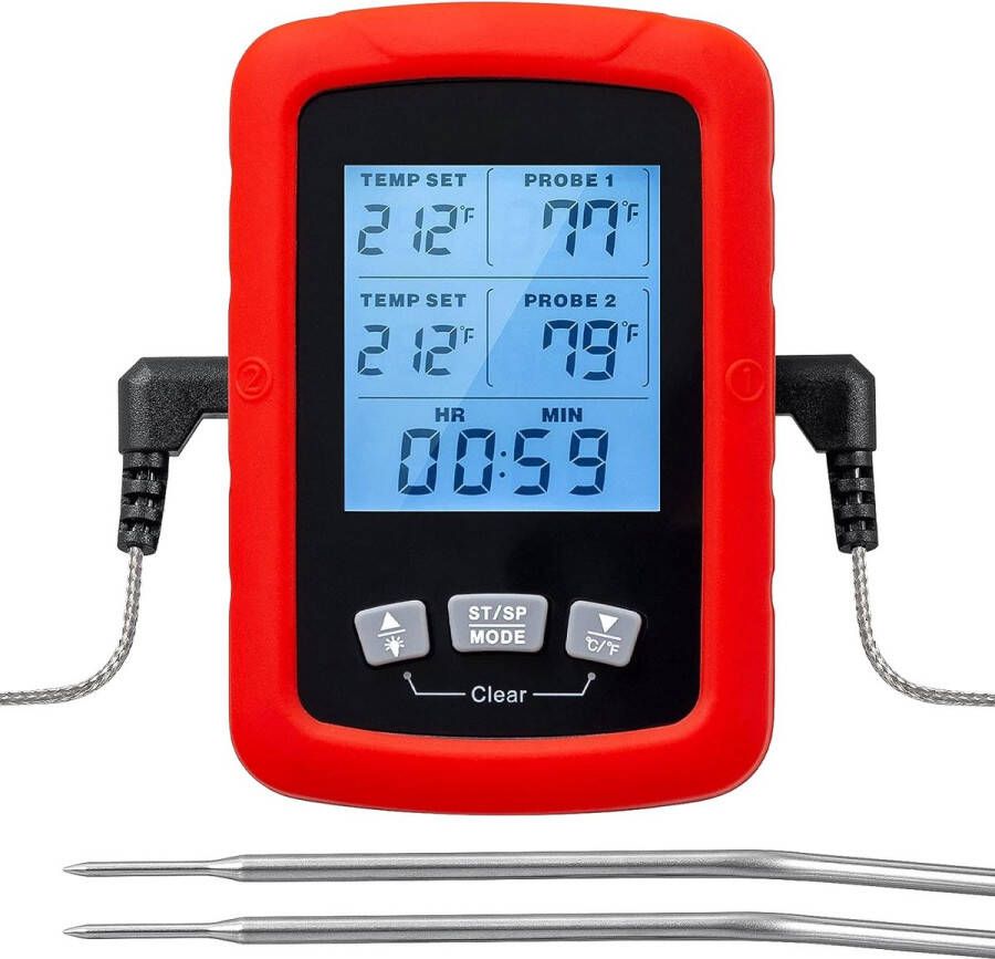 Phreeze Vleesthermometer met LCD Display en 2 Stuks Lange Meetsonde Thermometer Geschikt voor BBQ Oven Vlees Vis BBQ Thermometer