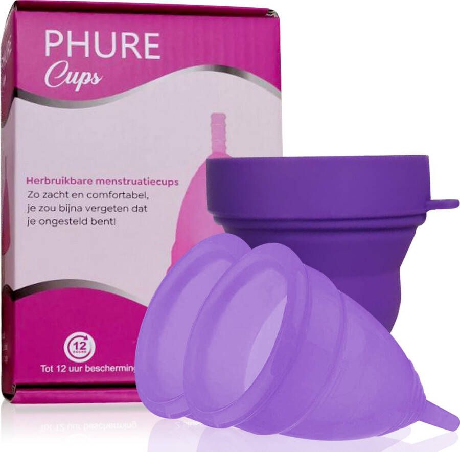 Phure Herbruikbare Menstruatiecup Large 2 stuks incl. Sterilisator Paars