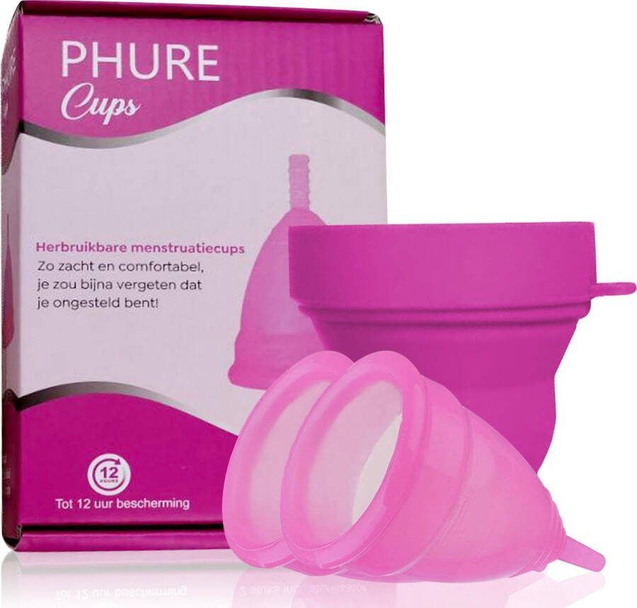 Phure Herbruikbare Menstruatiecup Small 2 stuks incl. Sterilisator Roze