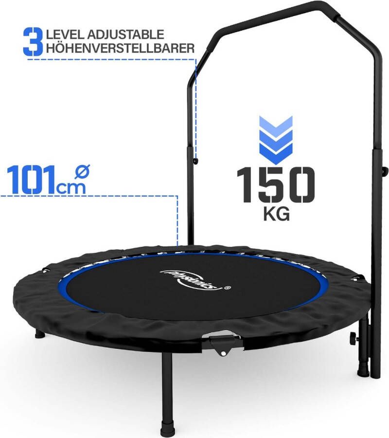 Physionics Fitness trampoline diameter 101 cm in hoogte verstelbare handgreep tot 150 kg inklapbaar mini-trampoline aerobic trampoline voor volwassenen en kinderen indoor jumper rebounder