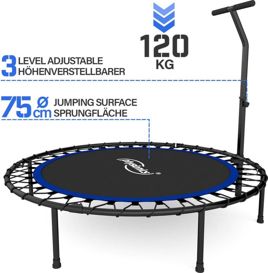 Merkloos Sans marque Physionics- Fitness trampoline diameter 101 cm in hoogte verstelbare handgreep tot 120 kg inklapbaar mini-trampoline aerobic trampoline voor volwassenen en kinderen jumper rebounder