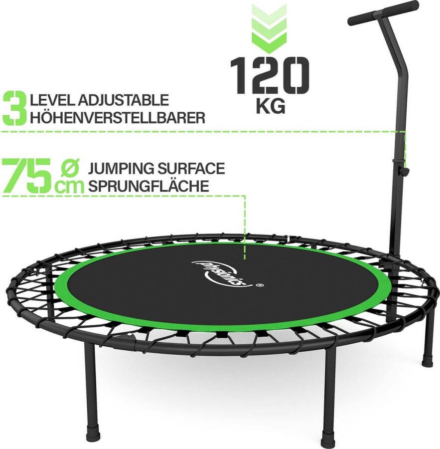 Physionics Fitness trampoline diameter 101 cm in hoogte verstelbare handgreep tot 120 kg inklapbaar mini-trampoline aerobic trampoline voor volwassenen en kinderen jumper rebounder groen