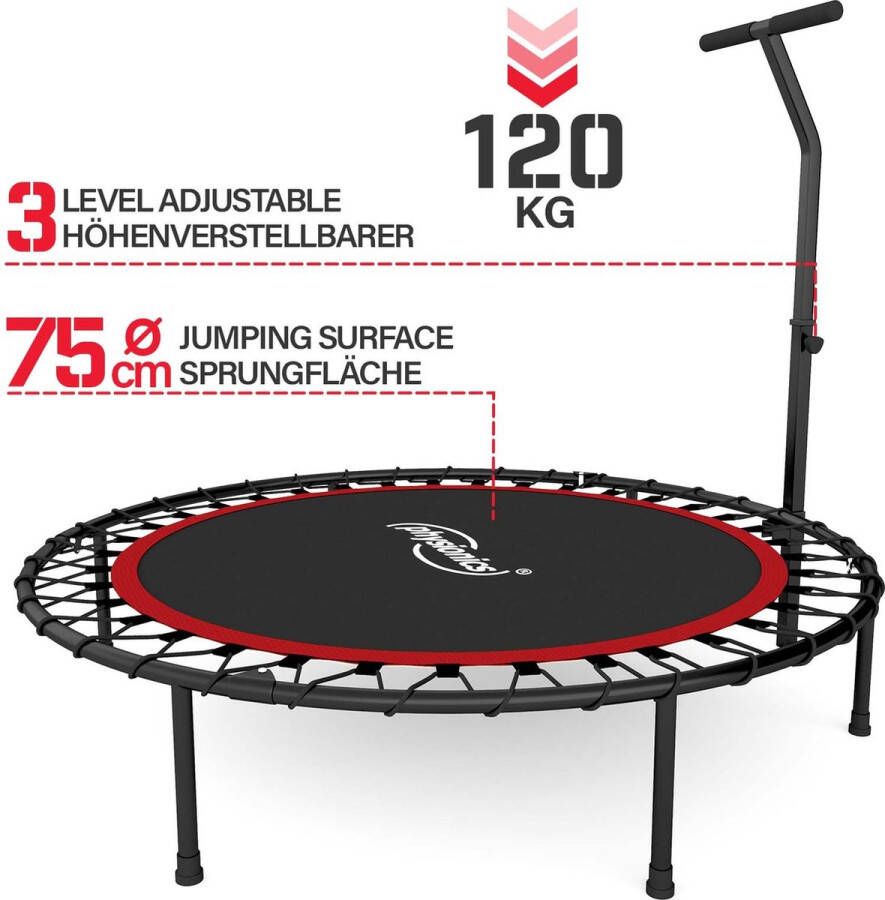 Physionics Fitness trampoline diameter 101 cm in hoogte verstelbare handgreep tot 120 kg inklapbaar mini-trampoline aerobic trampoline voor volwassenen en kinderen jumper rebounder rood