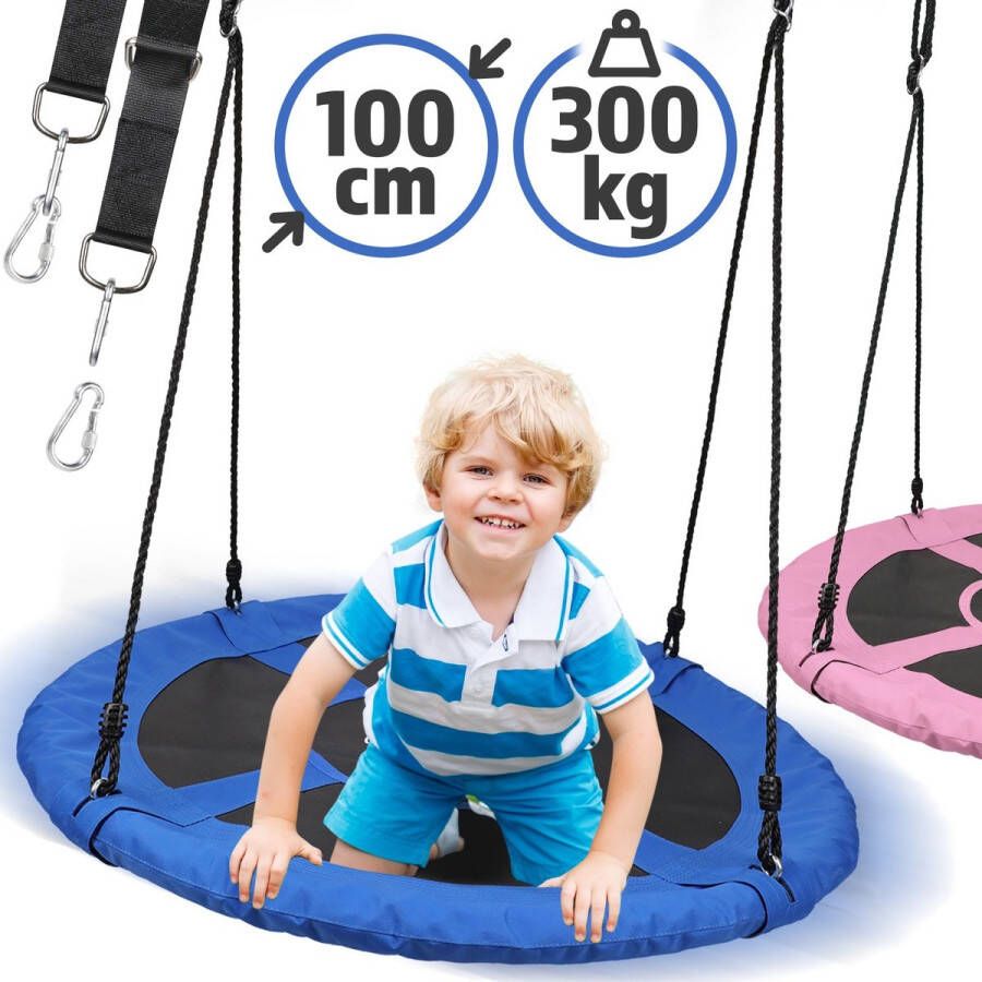 Physionics GoodVibes Nestschommel voor Buiten Binnen Maximale Belasting 300kg Diameter 100cm Ronde schommel Bordschommel Tuinschommel Hangschommel Schommel voor meerdere kinderen Blauw