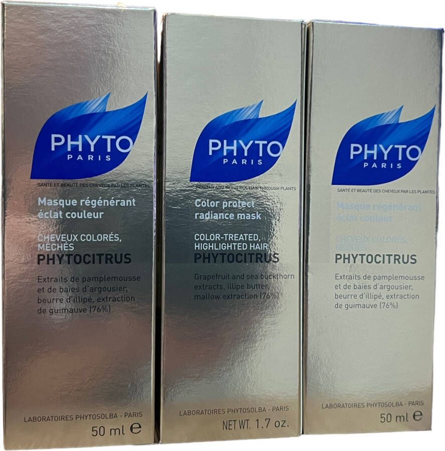 Phyto Paris Multibundel 3x Phytocitrus Haarmasker Glans en Kleurherstellend Masker 50 ml