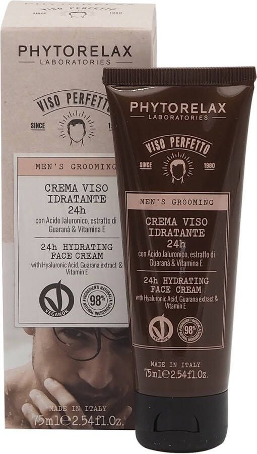 Phytorelax Barbershop Gezichtscrème Mannen 24 Uur Hydratatie met Hyaluronzuur Guarana en Vitamine E 75ml