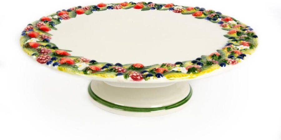 Piccobella Etagère taartplateau bosvruchten Ø 30 cm wit groen aardwerk TR18 Italiaans Servies