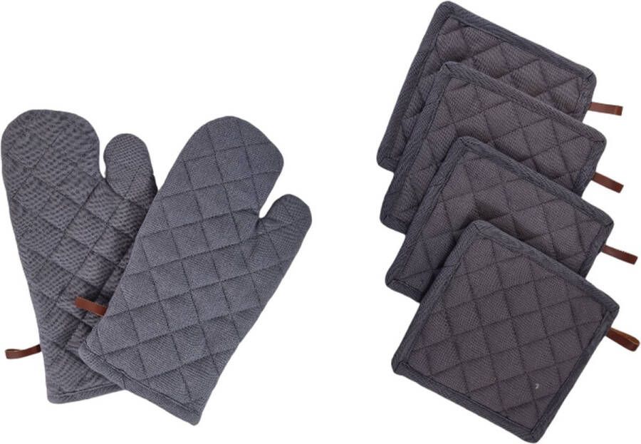 Picnic Richmond Graphite set van 6 stuks 2 ovenwanten en 4 pannenlappen & ovenwanten 100% katoen Grijs