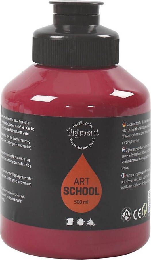 Pigment Art School Acrylverf Donkerrood Semi Transparant Semi Glanzend 500 ml