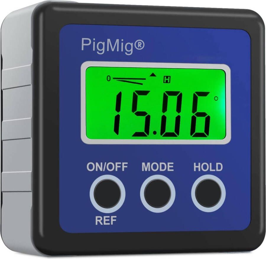 PigMig Digitale Hoekmeter blauw – Precisie Hellingmeter Compacte Waterdichte Waterpas – Inclinometer met LCD scherm & Hoesje –met 4 eenheden