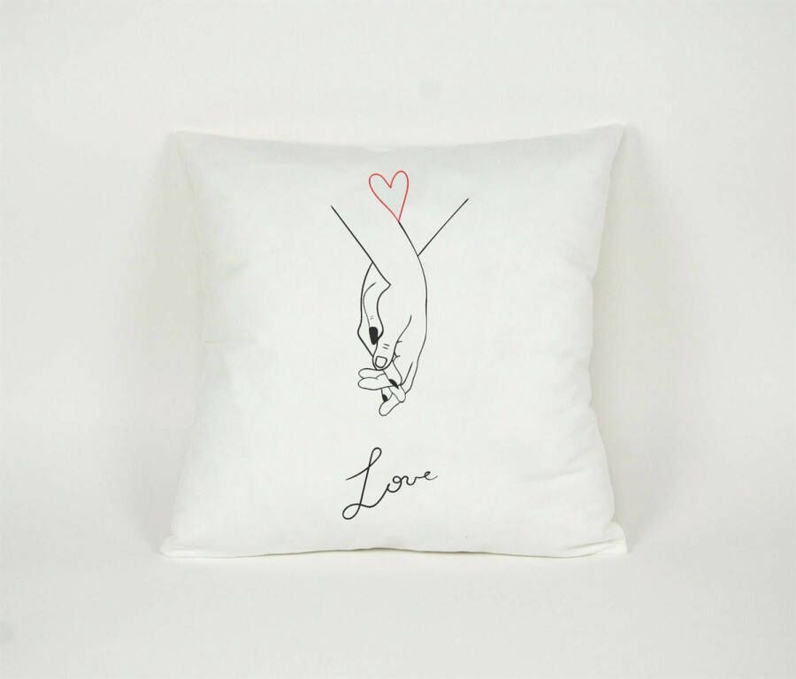Pillowcity Kussen Liefde Hand in Hand Hartje Sierkussen Valentijn Samenwonen Decoratie 45x45cm Inclusief Vulling