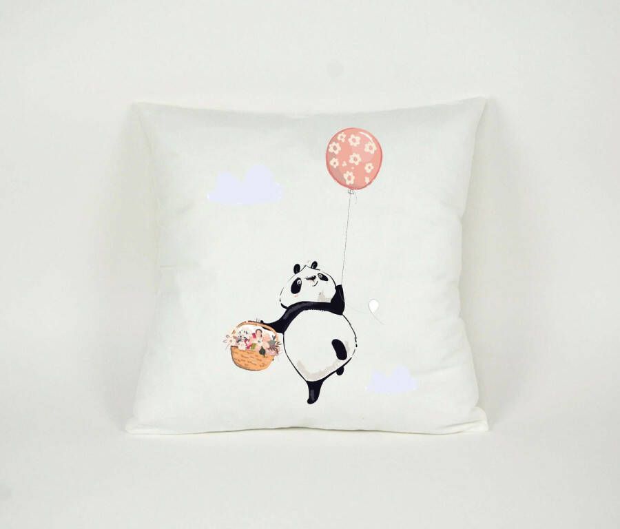 Pillowcity Kussen Panda met ballonnen Sierkussen Decoratie Kinderkamer 45x45cm Inclusief Vulling