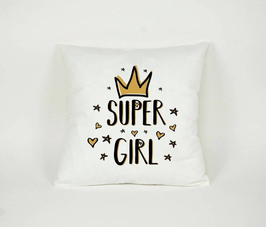 Pillowcity Kussen Super Girl Hartje Sierkussen Decoratie Meisjes Kinderkamer 45x45cm Inclusief Vulling